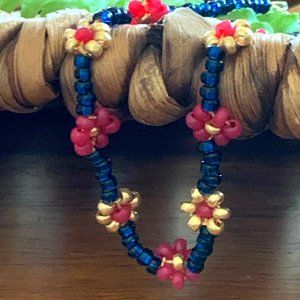 Boho Happy Daisy Bracelet-NavyBlue+Fuschia